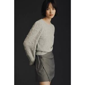 Anthropologie Maeve Women's Gray Pearl Embellished Pullover Sweater XL